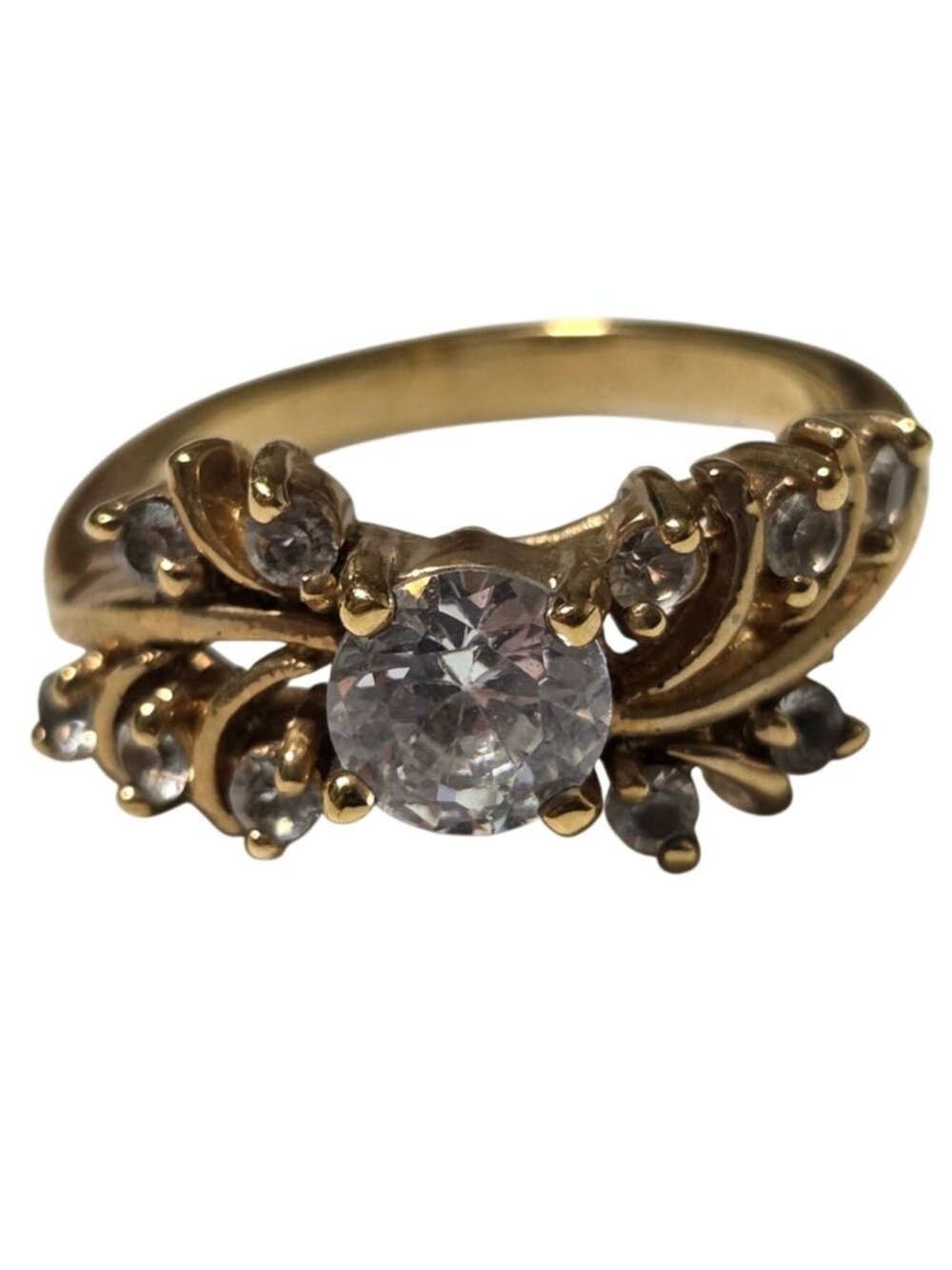 Vintage Victorian Bridal Ring Size 7 Rhinestones Ornate Design Romantic Jewelry